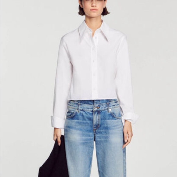 SANDRO
pointed-collar cropped cotton shirt size 1 NWT - Picture 1 of 6